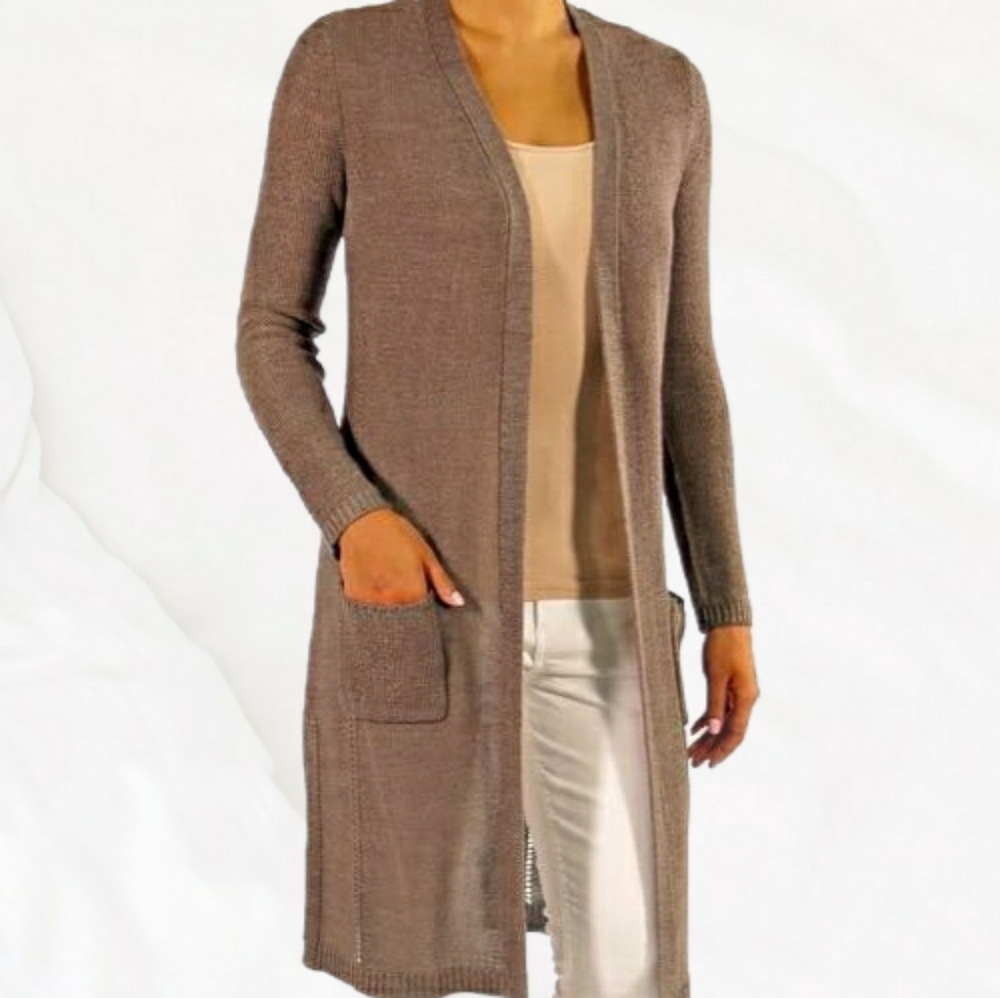 Backdrop small Tan long sleeve knit long open cardigan